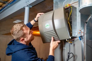 Air Alliance Team HVAC technician completing scheduled service and maintenance visit