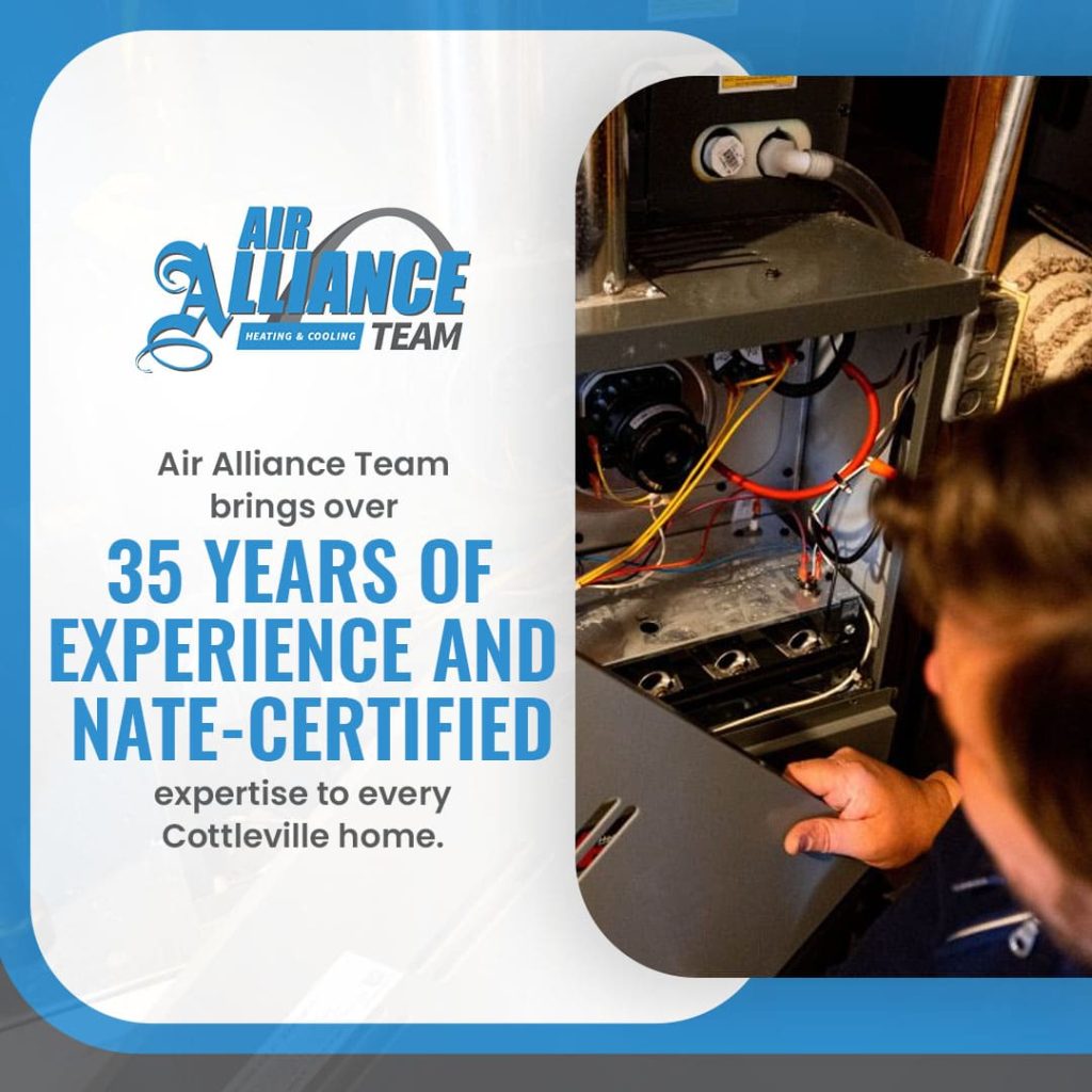 Experienced HVAC technician performing furnace repair showcasing 35 years of NATE-certified expertise in Cottleville, Missouri.