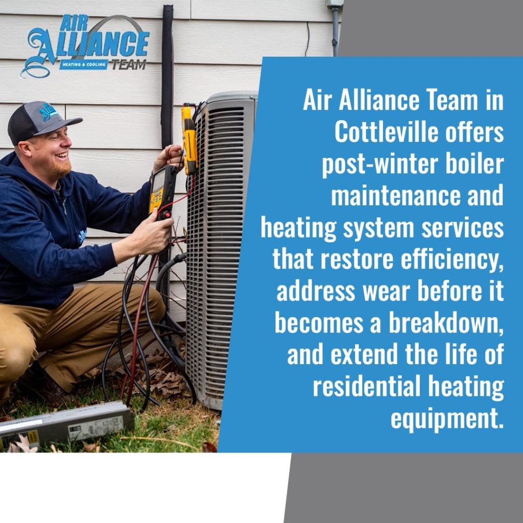 HVAC technician using diagnostic tools to inspect outdoor heating and cooling unit during maintenance service in Cottleville MO