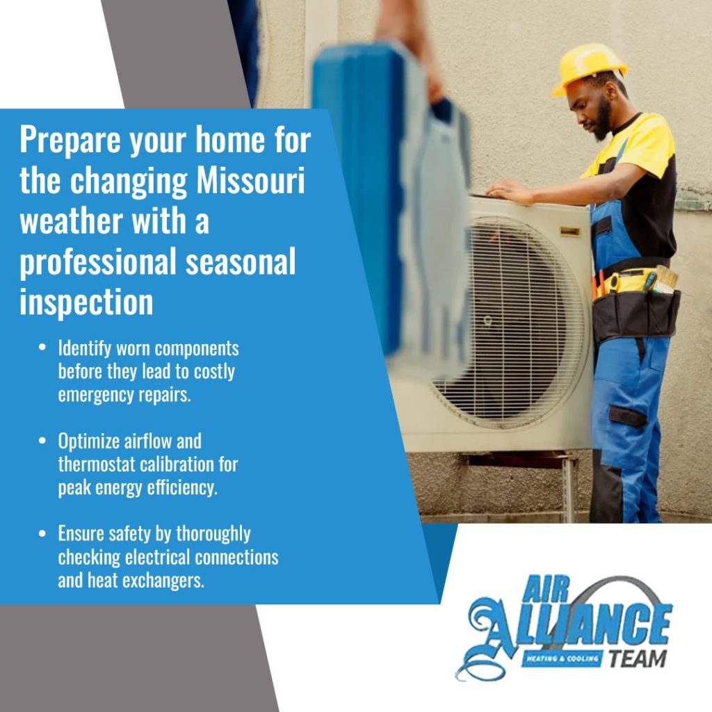 HVAC technician conducting seasonal inspection of outdoor unit to optimize airflow, thermostat calibration, and energy efficiency