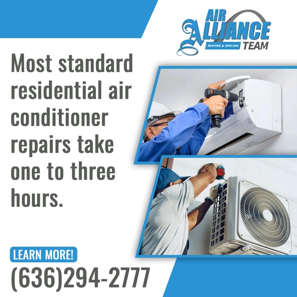 Technicians repairing indoor ductless mini-split and outdoor heat pump air conditioning systems.